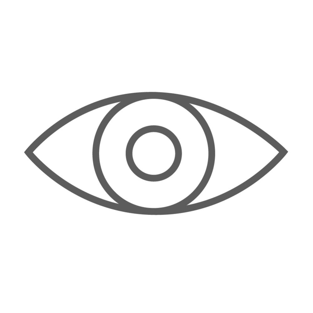 Simple line icon of an eye with a circular pupil on a white background.